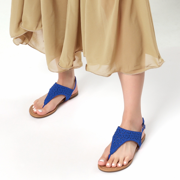Cut Out Rhinestone Flat Sandals - ROYAL BLUE - 1